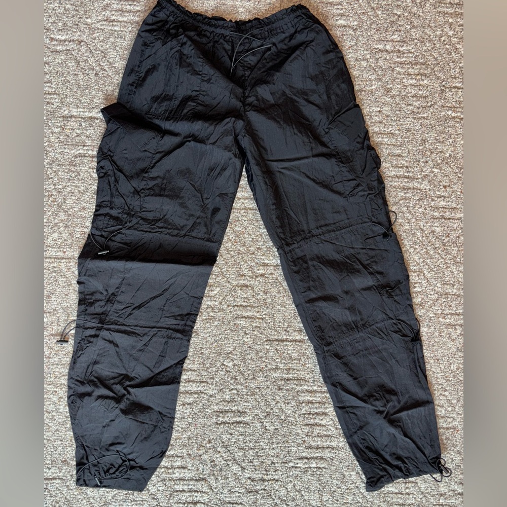 Garage Black Nylon Cargo   Pants
